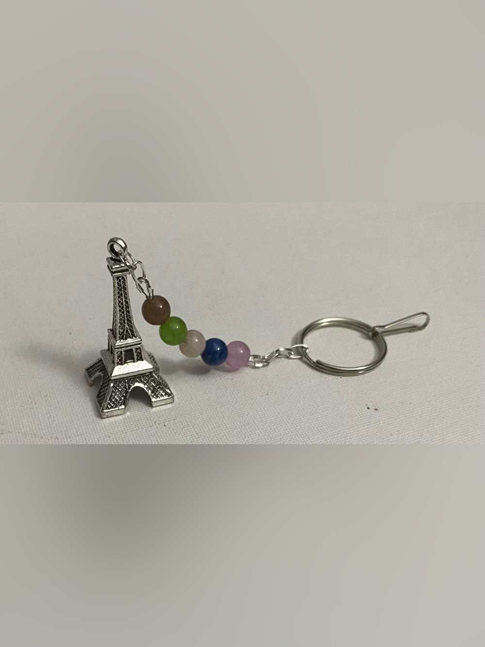 Eiffel Tower with Jade Bead Keychain